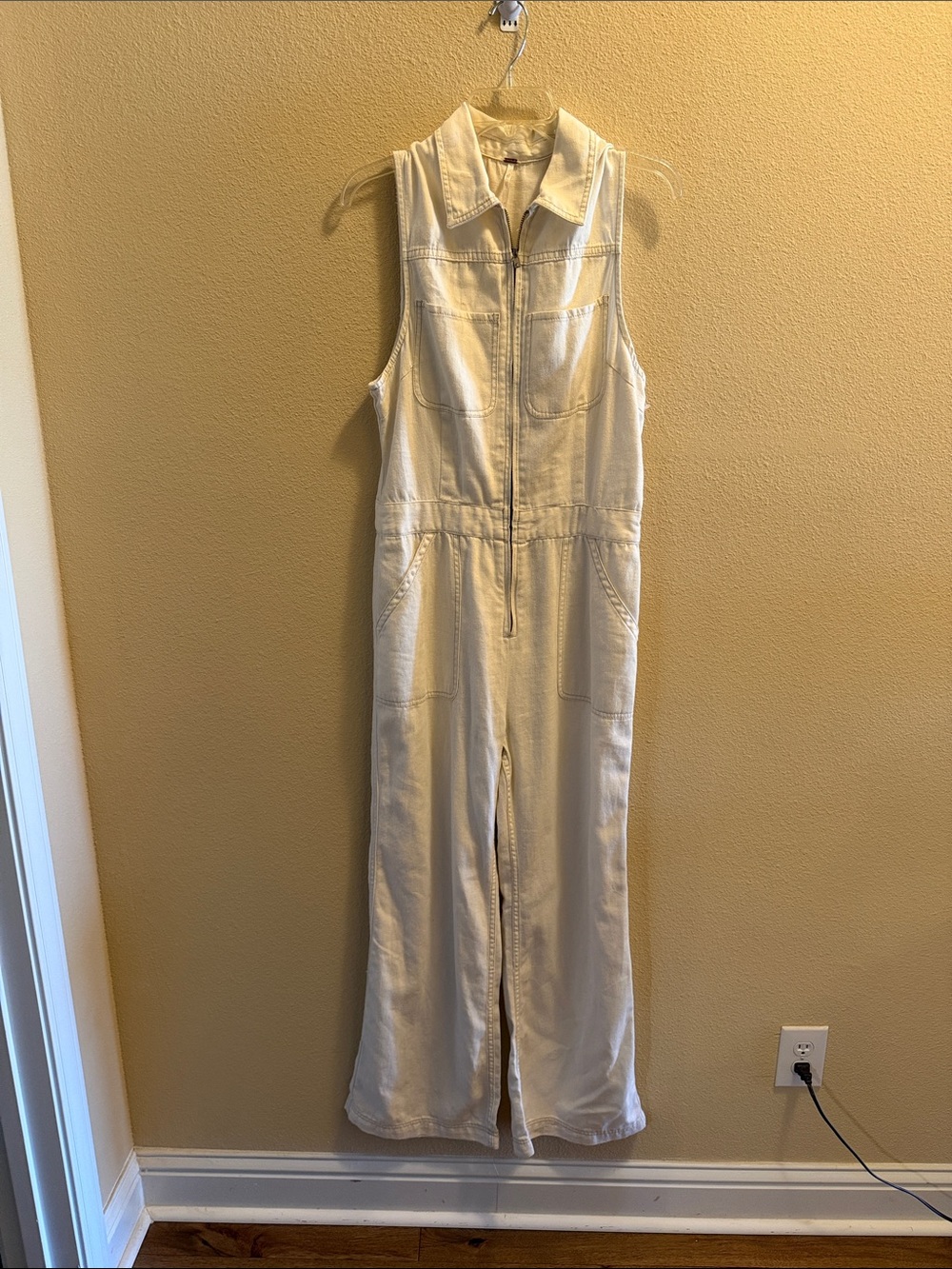Free People Cream Sleeveless Zip Jumpsuit